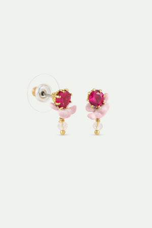 Pink Wisteria, Crystal Bead and Faceted Glass Post Earrings
