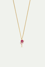Cut Glass, Pink Wisteria and White Faceted Crystal Bead Pendant Necklace