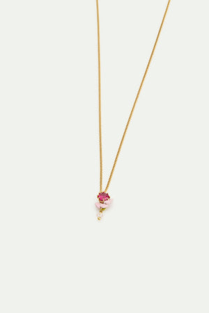 Cut Glass, Pink Wisteria and White Faceted Crystal Bead Pendant Necklace