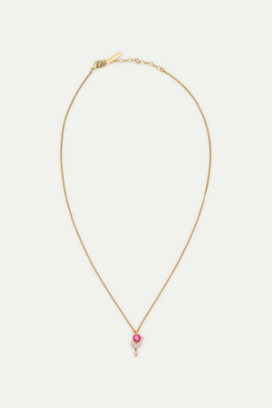 Cut Glass, Pink Wisteria and White Faceted Crystal Bead Pendant Necklace