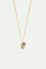 Purple Clematis, Green Emerald-Cut Crystal and Purple Wisteria Pendant Necklace