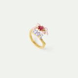 Faceted Pink Glass and Purple and Pink Wisteria Adjustable Ring
