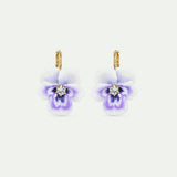 Purple Pansy and Cut Crystal Sleeper Earrings
