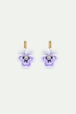 Purple Pansy and Cut Crystal Sleeper Earrings