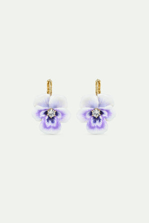 Purple Pansy and Cut Crystal Sleeper Earrings