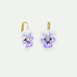 Purple Pansy and Cut Crystal Sleeper Earrings