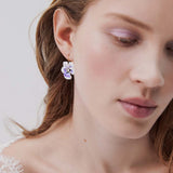 Purple Pansy and Cut Crystal Sleeper Earrings