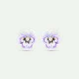 Purple Pansy and Cut Crystal Clip-On Earrings
