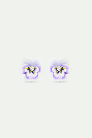 Purple Pansy and Cut Crystal Clip-On Earrings