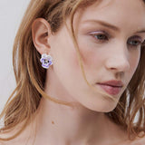 Purple Pansy and Cut Crystal Clip-On Earrings