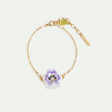 Purple Pansy and Cut Crystal Bracelet