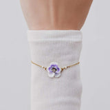 Purple Pansy and Cut Crystal Bracelet