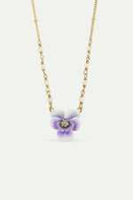 Purple Pansy and Cut Crystal Pendant Necklace
