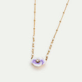 Purple Pansy and Cut Crystal Pendant Necklace