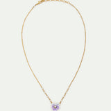 Purple Pansy and Cut Crystal Pendant Necklace