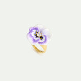 Purple Pansy and Cut Crystal Cocktail Ring