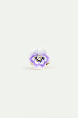Purple Pansy and Cut Crystal Cocktail Ring