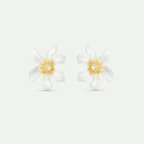 Large White Clematis Flower Post Earrings