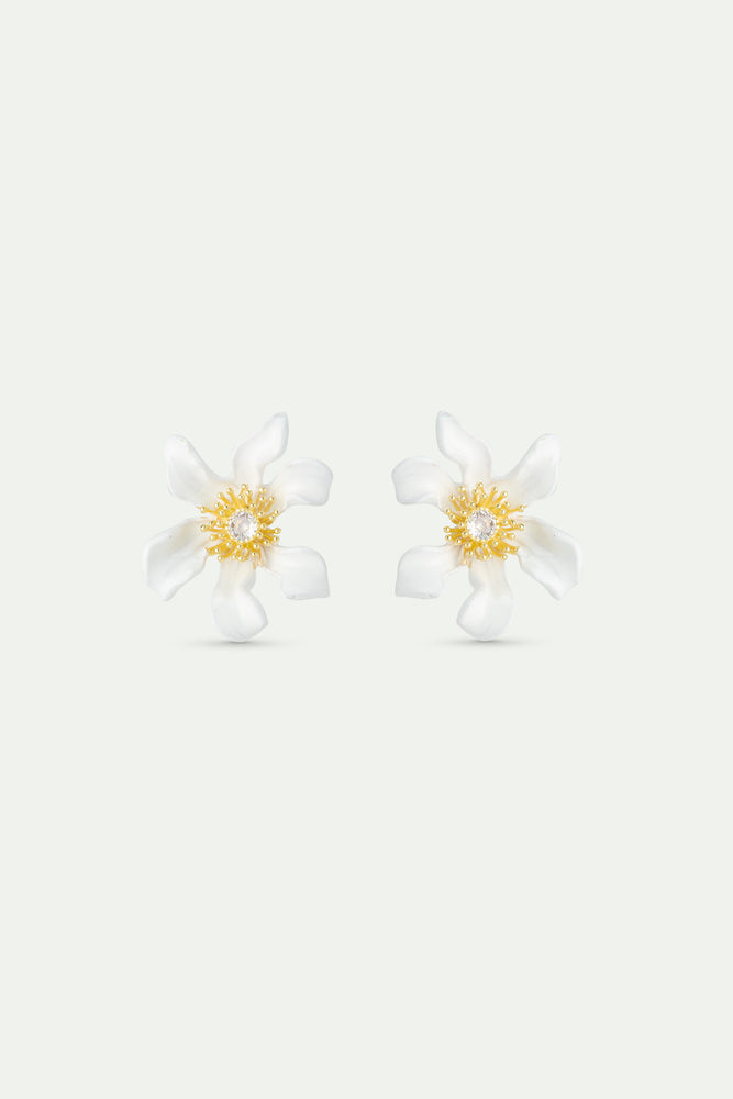 Large White Clematis Flower Post Earrings