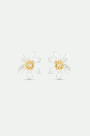 Large White Clematis Flower Post Earrings