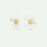 Large White Clematis Flower Post Earrings