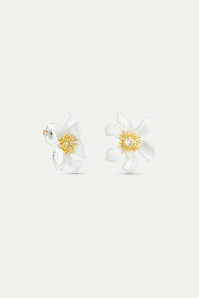 Large White Clematis Flower Post Earrings