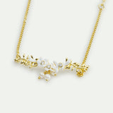 Golden Laurel Leaf - White Wisteria and Cultured Pearl Bracelet