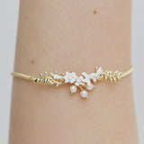 Golden Laurel Leaf - White Wisteria and Cultured Pearl Bracelet