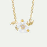 Large White Clematis Flower - Japanese Kerria and Laurel Necklace
