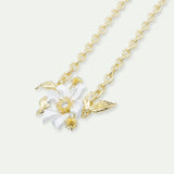 Large White Clematis Flower - Japanese Kerria and Laurel Necklace