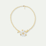 Large White Clematis Flower - Japanese Kerria and Laurel Necklace