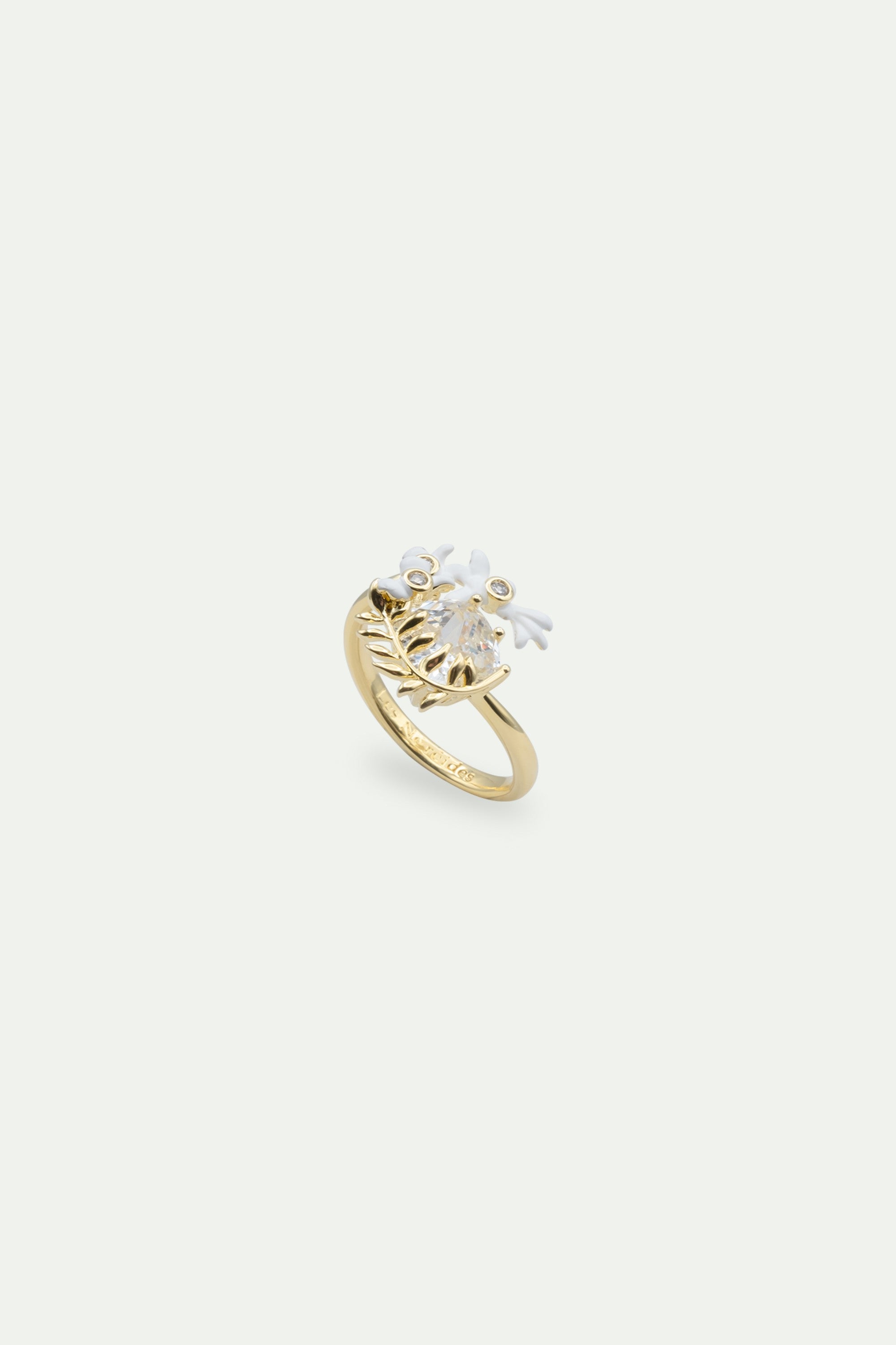 White Wisteria - Laurel and Faceted Stone Adjustable Ring