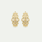 Golden Filigree Hoop Post Earrings with Crystals