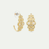 Golden Filigree Hoop Post Earrings with Crystals