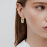 Golden Filigree Hoop Post Earrings with Crystals