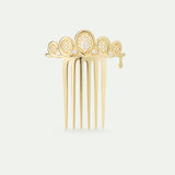 Golden Filigree Tiara Hair Comb with Crystals