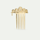 Golden Filigree Tiara Hair Comb with Crystals