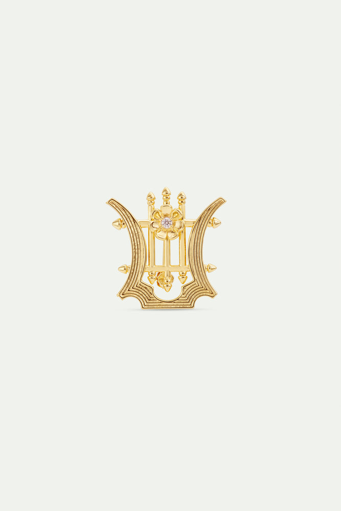 Golden Lyre Brooch with Crystals