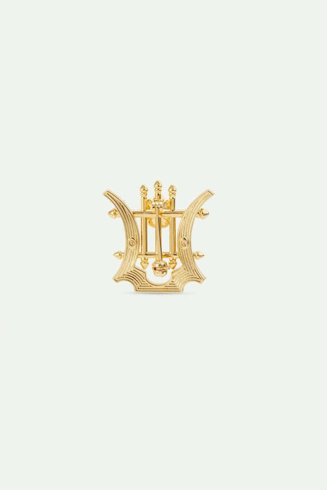 Golden Lyre Brooch with Crystals