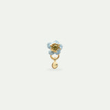 Single Earring with a Blue Flower and a Faceted Stone