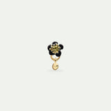 Single Earring with a Black Flower and a Faceted Stone