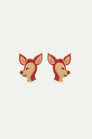 N2 Doe and Red Rhinestone Post Earrings