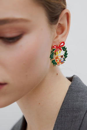 N2 Wreath and Christmas Carols Post Earrings