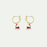 N2 White Rhinestones and Christmas Pudding Charm Hoop Post Earrings