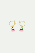 N2 White Rhinestones and Christmas Pudding Charm Hoop Post Earrings