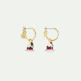 N2 White Rhinestones and Christmas Pudding Charm Hoop Post Earrings