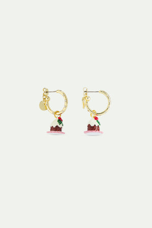 N2 White Rhinestones and Christmas Pudding Charm Hoop Post Earrings