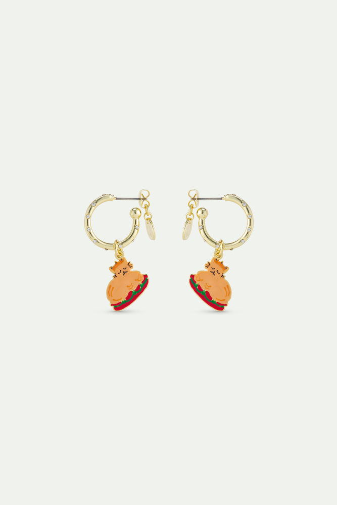 N2 Christmas Dinner and Gold Crown Hoop Post Earrings Studded with White Rhinestones