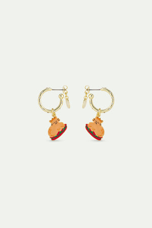 N2 Christmas Dinner and Gold Crown Hoop Post Earrings Studded with White Rhinestones