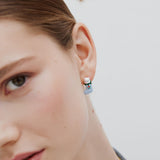 N2 Christmas Stocking Post Earrings with White and Grey Cats and Red Faceted Crystal